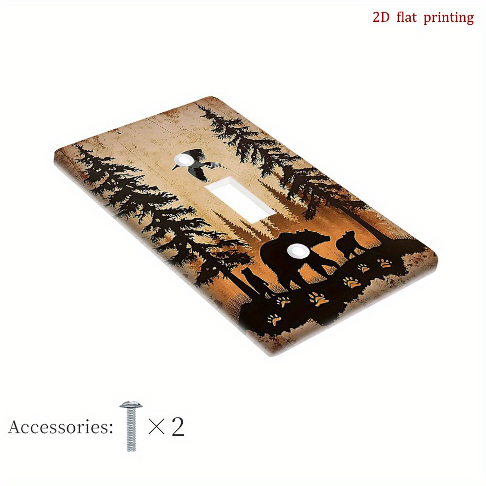 TEMU 1pc 2d Flat Printing Forest Bear Deer Light Switch Cover, Outlet Wall Plate Cover With Luxurious Design, For Bedroom, Kitchen, And Home, Unique