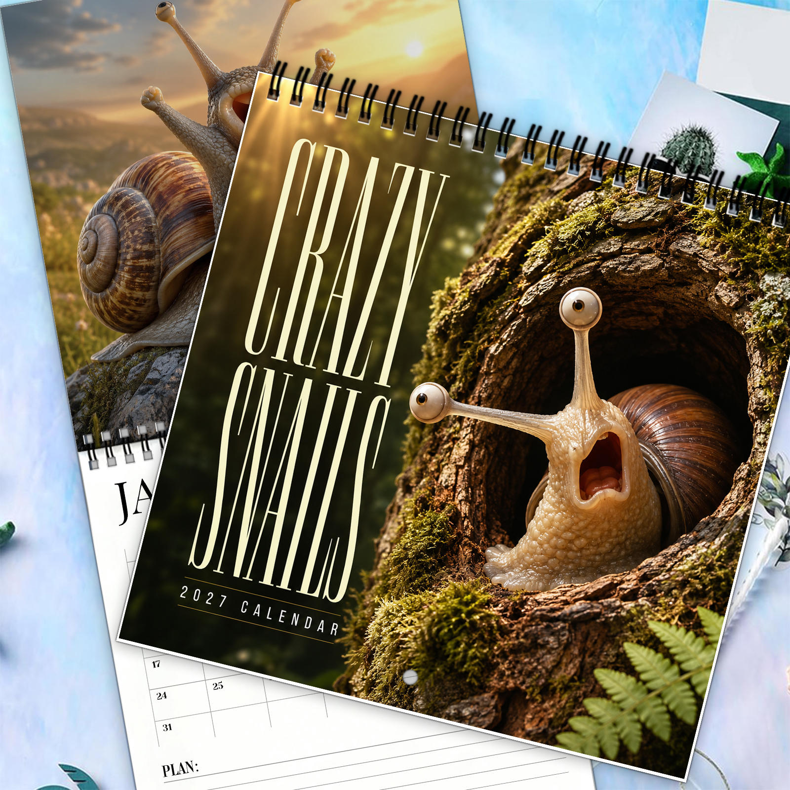 TEMU 1pc 2027 Crazy Snails Calendar, Hilarious Photography Of Funny Snails With Human Teeth In Quirky And , Twin Wire Hanging Design For Home Office
