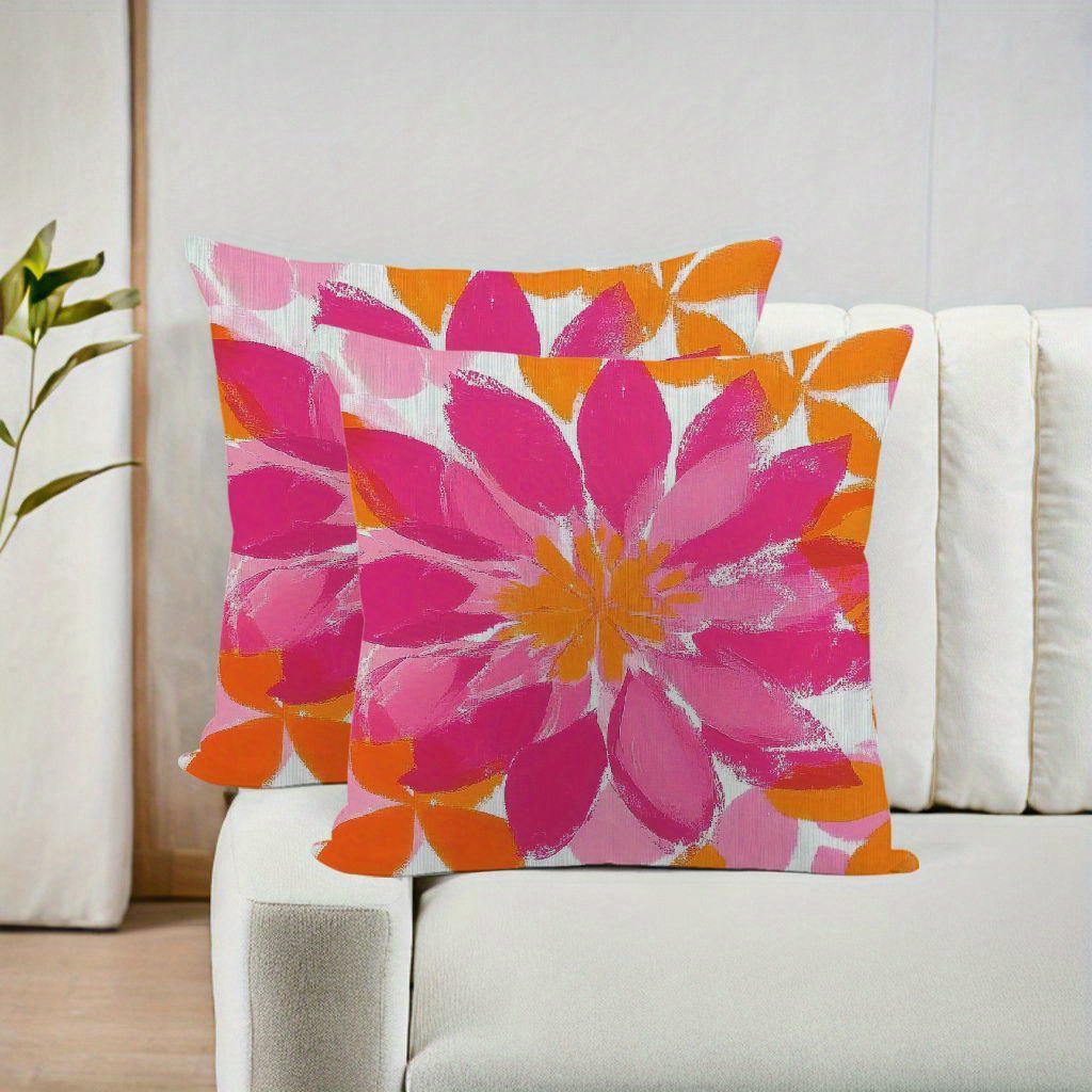 E-shop 2 Stück Lebhafte Blumenvorhänge, 18x18 Zoll, Und Orange, Moderne Reißverschluss-Polyester-Kissenbezüge, Maschinenwaschbar - Ideal für Sofa,