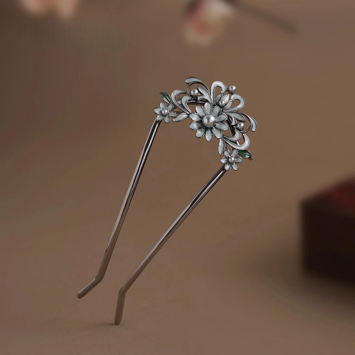 TEMU Horquilla de pelo vintage elegante con flor de perla imitada, pinzas de pelo de metal de para moño, aditivos para el cabello de estilo francés y