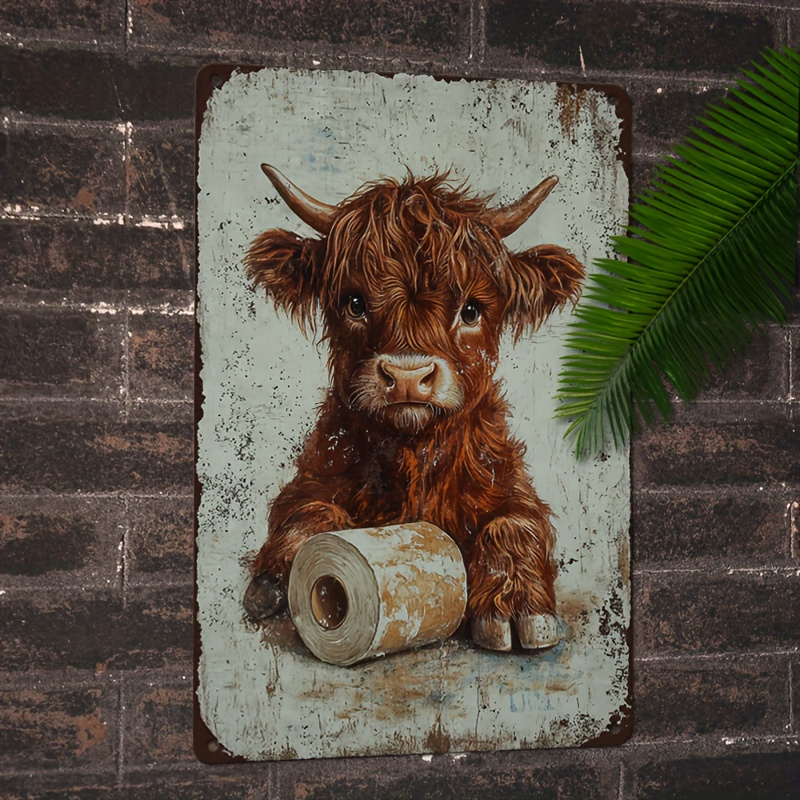 

Vintage Highland Cow Metal Tin Sign - 8"x12" Rustic Wall Art With Distressed , Home Decor, Bathroom, Porch, For Man Cave, Garden, Farmhouse, Bar & Cafe - Easy To Hang