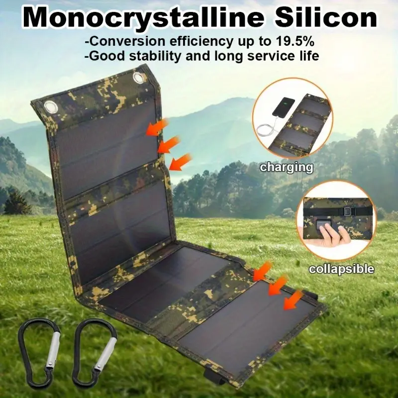 1pc 20w portable solar panel - usb-powered outdoor power bank with 4 usb ports, compact & lightweight design for camping, travel, home use - solar phone charger, camper accessories, solution, durable solar panel Product details 1