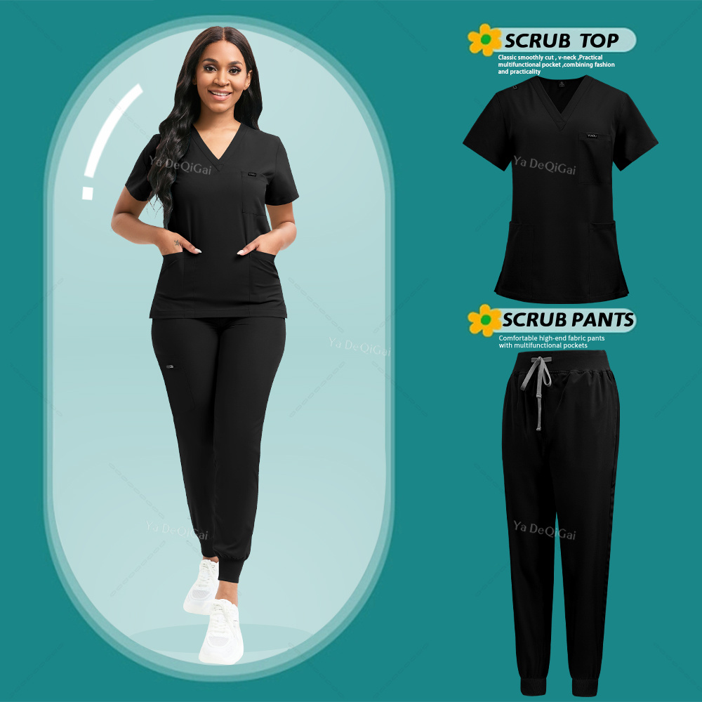 TEMU Stretch Scrubs Women Set Nursing Uniforms Scrubs Set Nurse Doctor Workwear Scrubs Top+ Jogger Pants