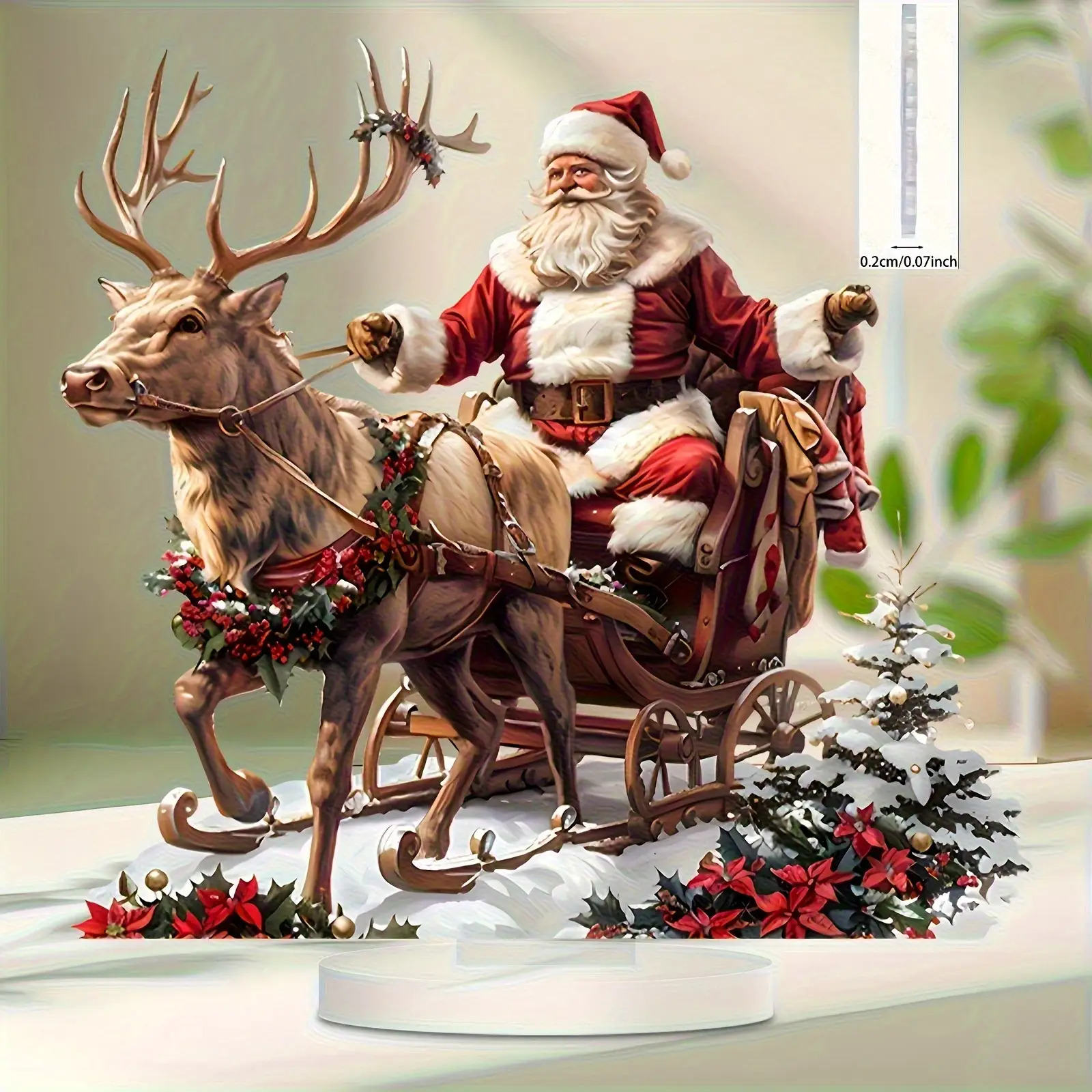 TEMU 1pc, 2d Flat Christmas Reindeer Sleigh Acrylic Ornament - Multifunctional Decor, Suitable For Home, Office, Cafe, And Bedroom - Chinese Version,