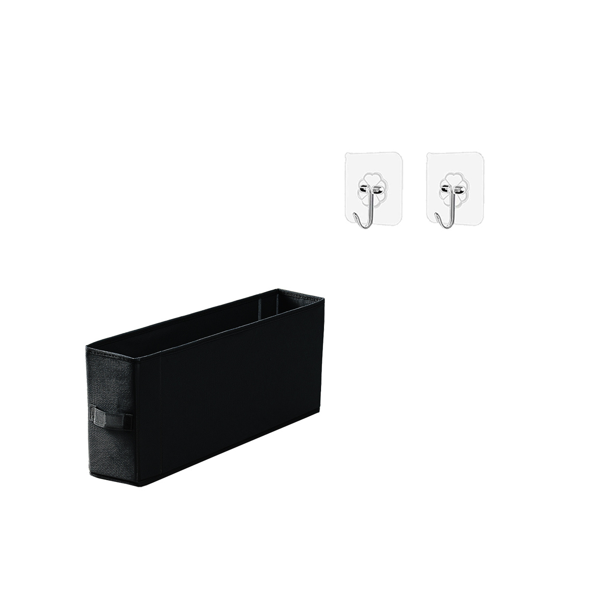 TEMU 3pcs Set Of 1pc Large Narrow Storage Box And 2pcs Transparent Hooks, For Narrow Space Organization, For Closet Drawers, Cabinets, Saving Space,