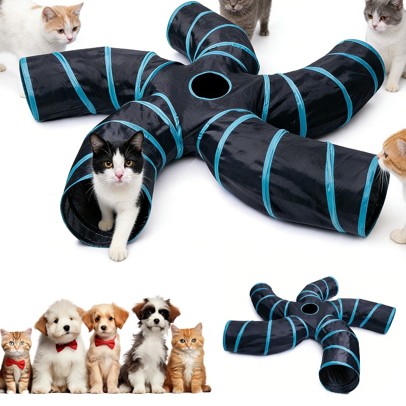 Image of Play Tunnel With Interactive Toy, Foldable Kitten Tunnel Cat Toy Interactive Pop-up Maze House Toy For Small Rabbits, For Cats Rabbits Puppies Guinea Pigs