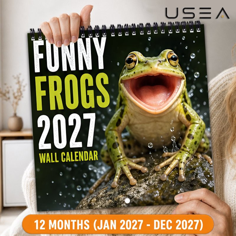 TEMU 2027 Wall Calendar2027 Funny Frogs Wall Calendar, 12-month Hanging Calendar With Twin Wire Spiral Binding, Large Blocks, Us Holidays, Aesthetic