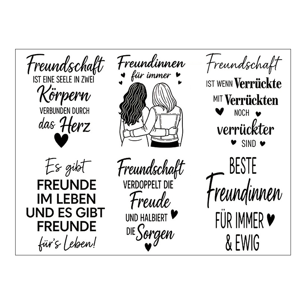 Image of German Best Friendship Quotes Themed Uv Dtf Transfer Stickers, Including Friendship Quote Art Stickers, Suitable For Cups, Bottles, Diy Furniture, Glassware, And Crafts