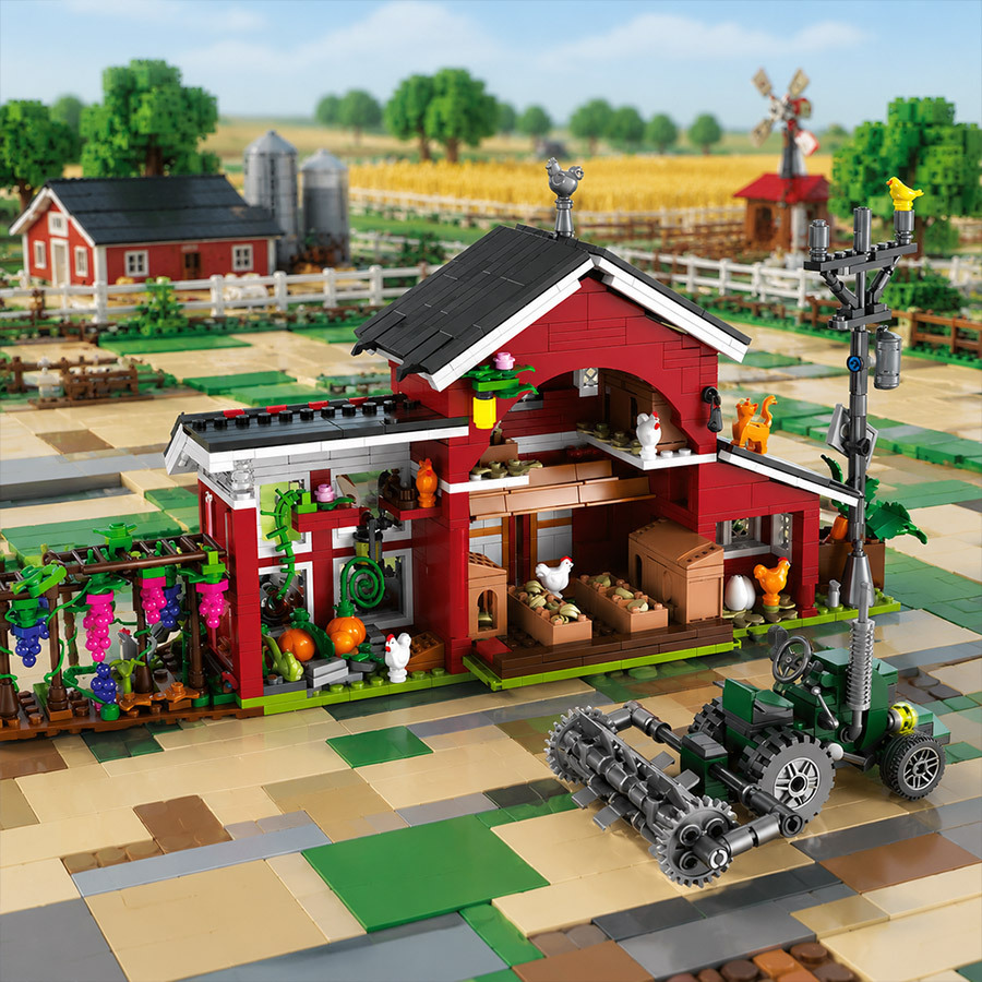   chicken coop building blocks toy   with tractor and vegetables architecture model christmas gift new year gift for boys