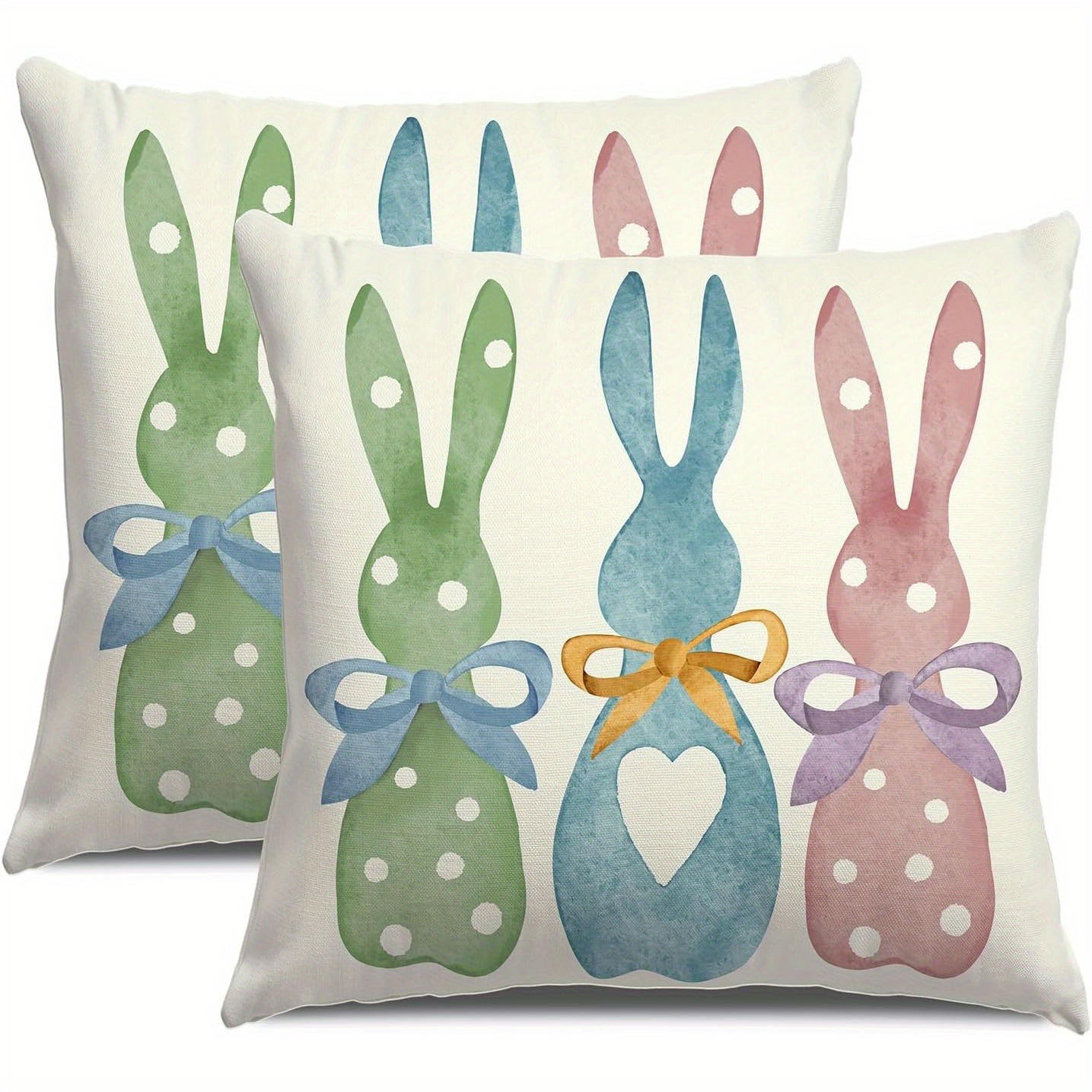 

2pcs Easter Bunny Throw Pillow Covers, 18x18 Inch, Woven Polyester Decorative Cushion Cases, Contemporary Style, With Zipper Closure, Hand Wash, For Living Room With Seasonal