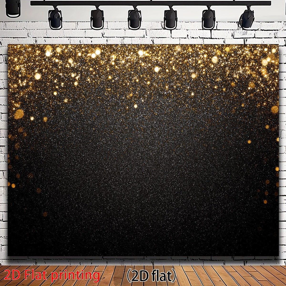 TEMU 2d Flat, 2d Flat Printed 1pc Glitter Sparkle Backdrop With Shimmering Golden Particles Canvas - Self-lit Party Decor, No Electricity Needed,