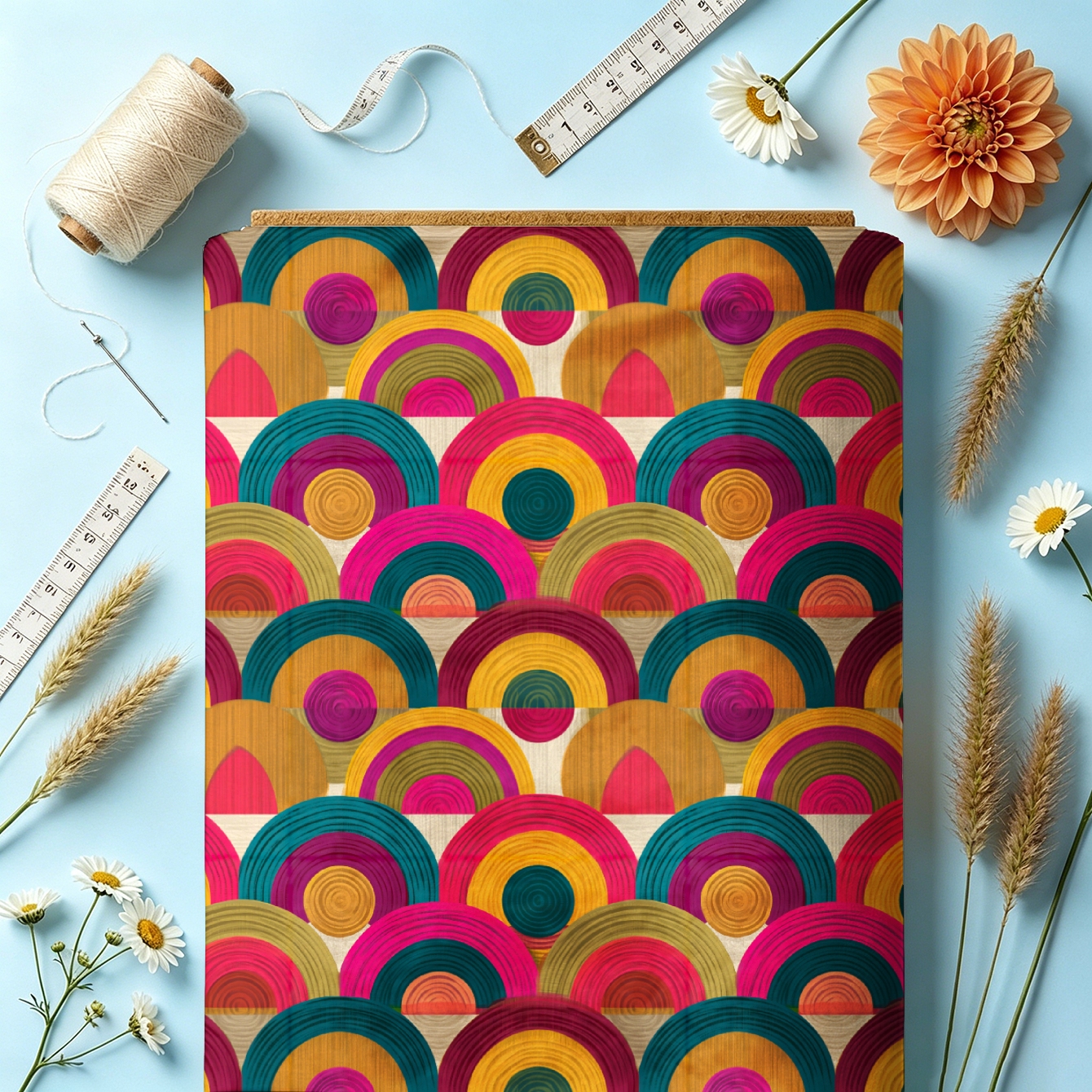 TEMU 1pc Of Fabric With A Colorful Circle Pattern, Printed. Available In Multiple Sizes. The Fabric Is Soft And Comfortable, Made Of 100% Polyester