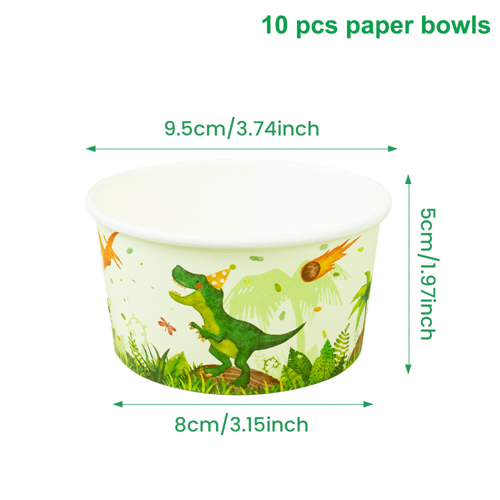 Image of 10pcs Dinosaur Birthday Party Bowls With Dinosaur Pattern Disposable Tableware, For Birthdays Shower Dining Table Decor - Party Supplies, Dino Birthday Party Decorations, Festive Tableware