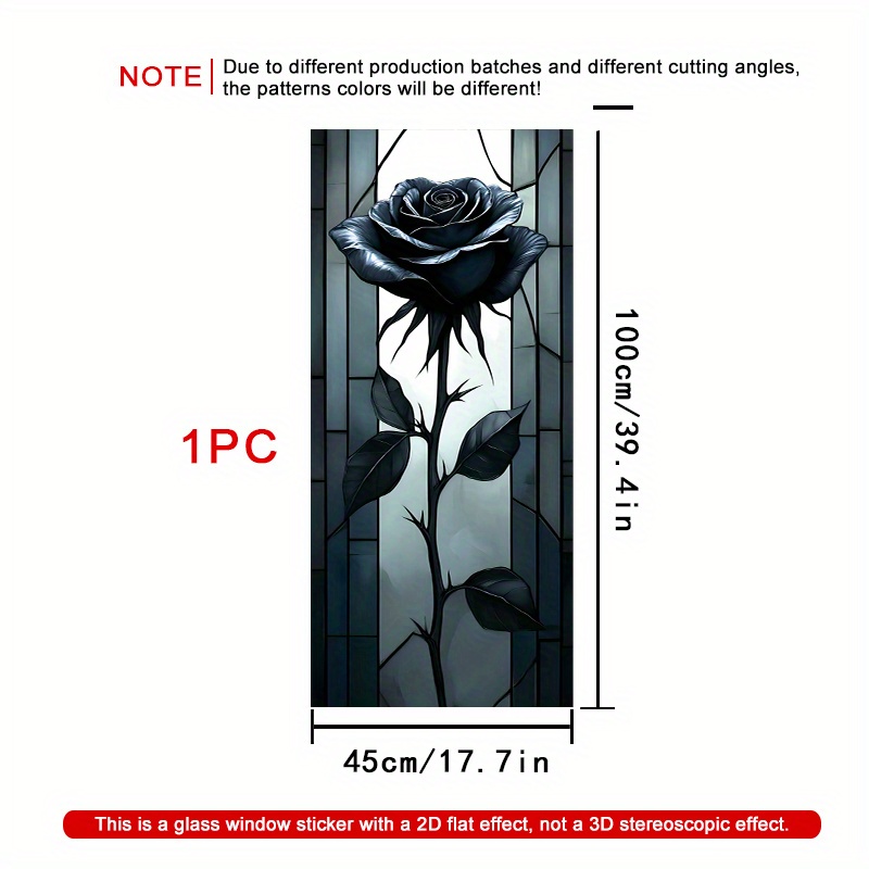 TEMU Film Adhésif 2D Plat - 1pc Film PVC 2D Plat Rose Gothique pour Fenêtre, Design Verre Teinté Velours Noir 45Cm X 100Cm, Usage Unique, pour Salon,