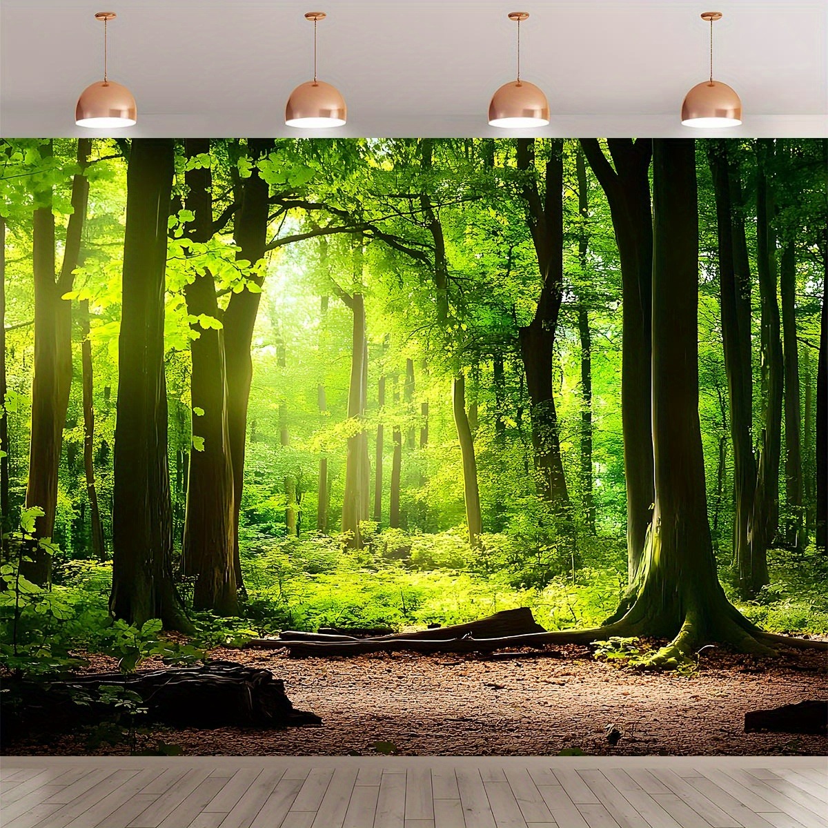 1pc 3d misty forest wall mural     sunlight effect backdrop reusable polyester fabric large wall decoration for indoor outdoor use no electricity needed   stick for weddings birthdays anniversaries