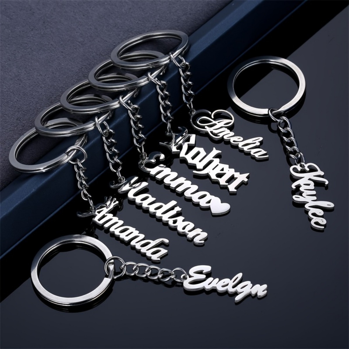 Image of 1pc Personalized Name With Heart Custom Men And Women Keychain Stainless Steel Name Tag Keychain Custom Letter Keychain Gift Mother's Day Gift