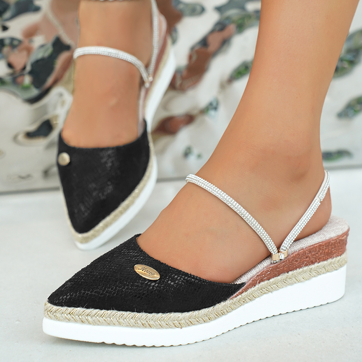 women's black espadrille wedge sandals stylish slip summer Temu