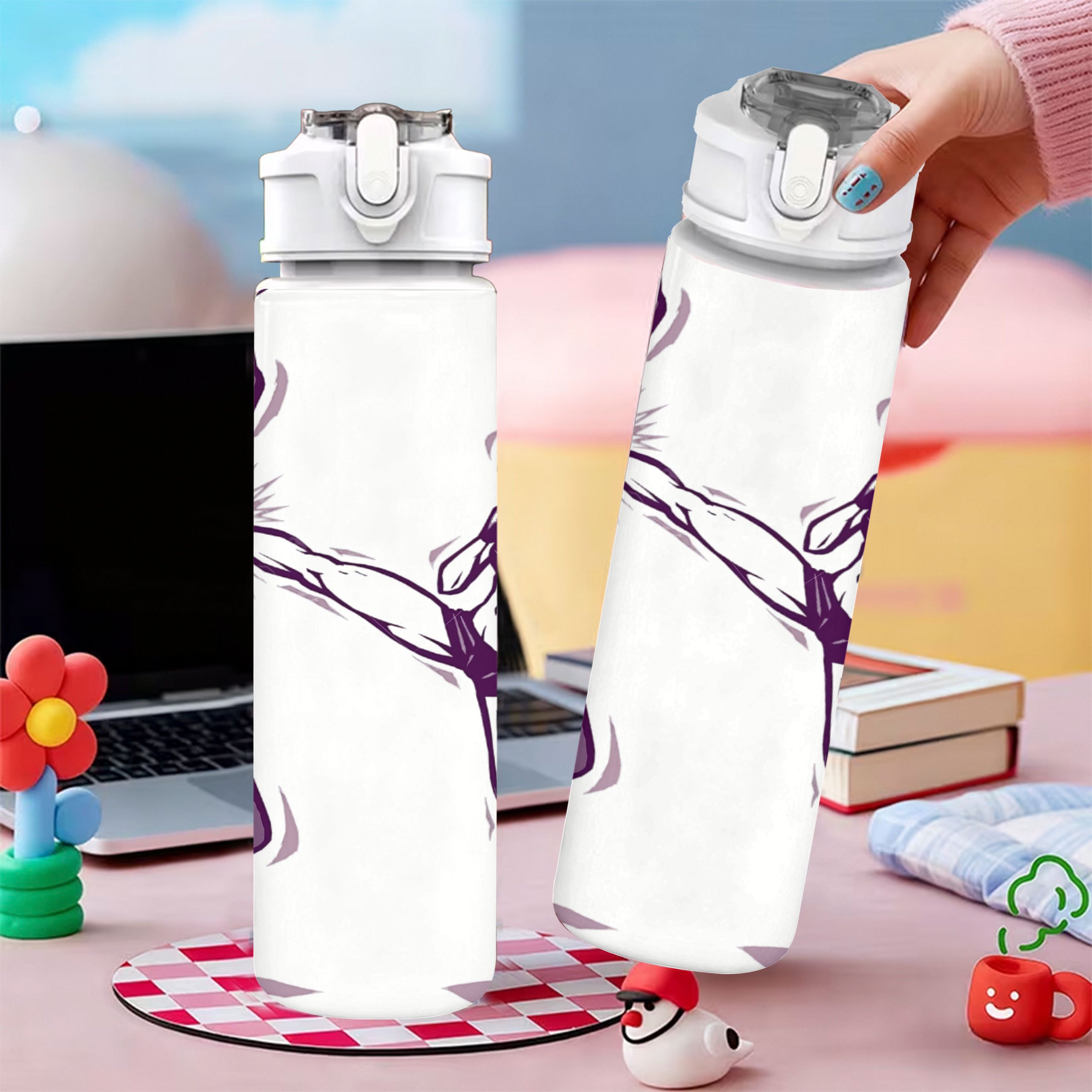 1pc taekwondo silhouette print 750ml 26oz plastic sports water bottle cute print leak proof with   up lid lightweight sturdy and durable large capacity reusable suitable for office gym outdoor   running and other  