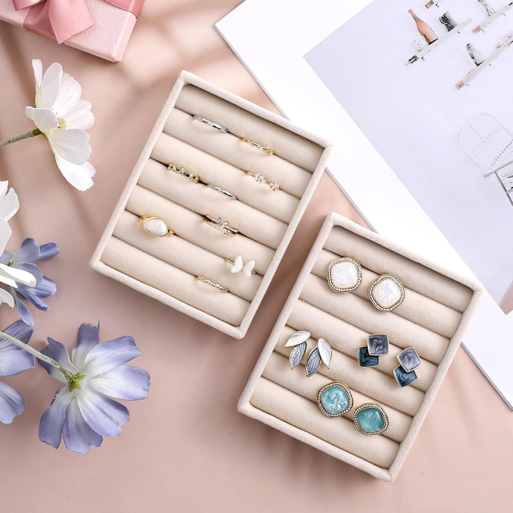 4pcs Ring Display Stand & Jewelry Tray Holder Set