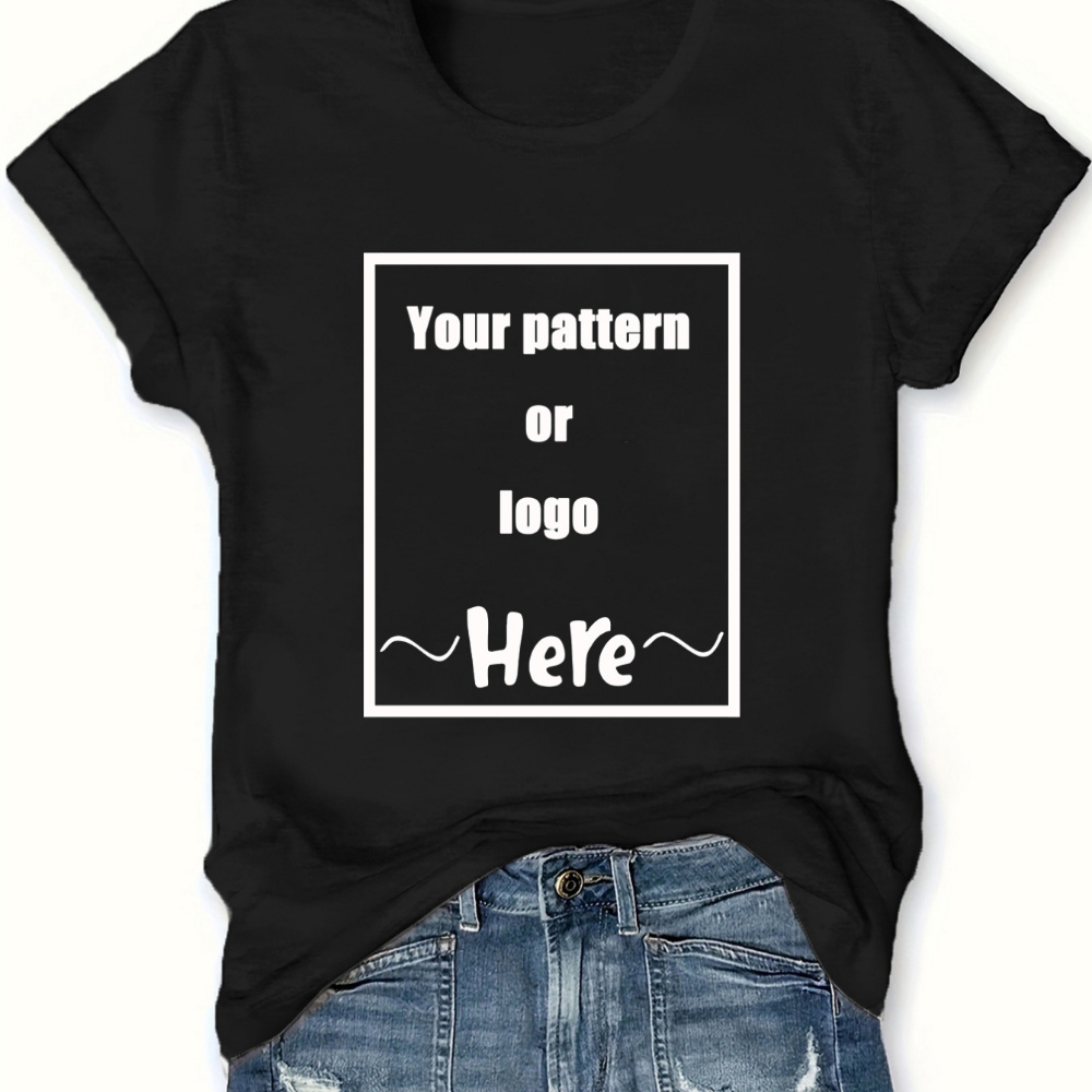 

[creative ] Customizable White T-shirt - Your Here! Casual Fit, 100% Polyester, Machine Washable, Round Neck Tee, Custom T Shirt