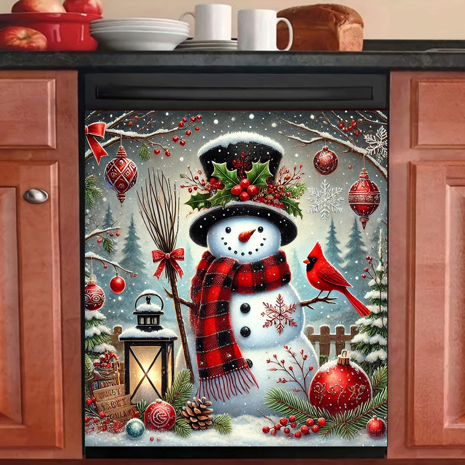 

1pc Christmas Snowman Dishwasher Magnet Cover, Vinyl & Pvc, Waterproof Refrigerator Door Decal, Easy Clean Appliance Panel Sticker, With No Electricity Needed, For Kitchen Decor, Suitable For 14+