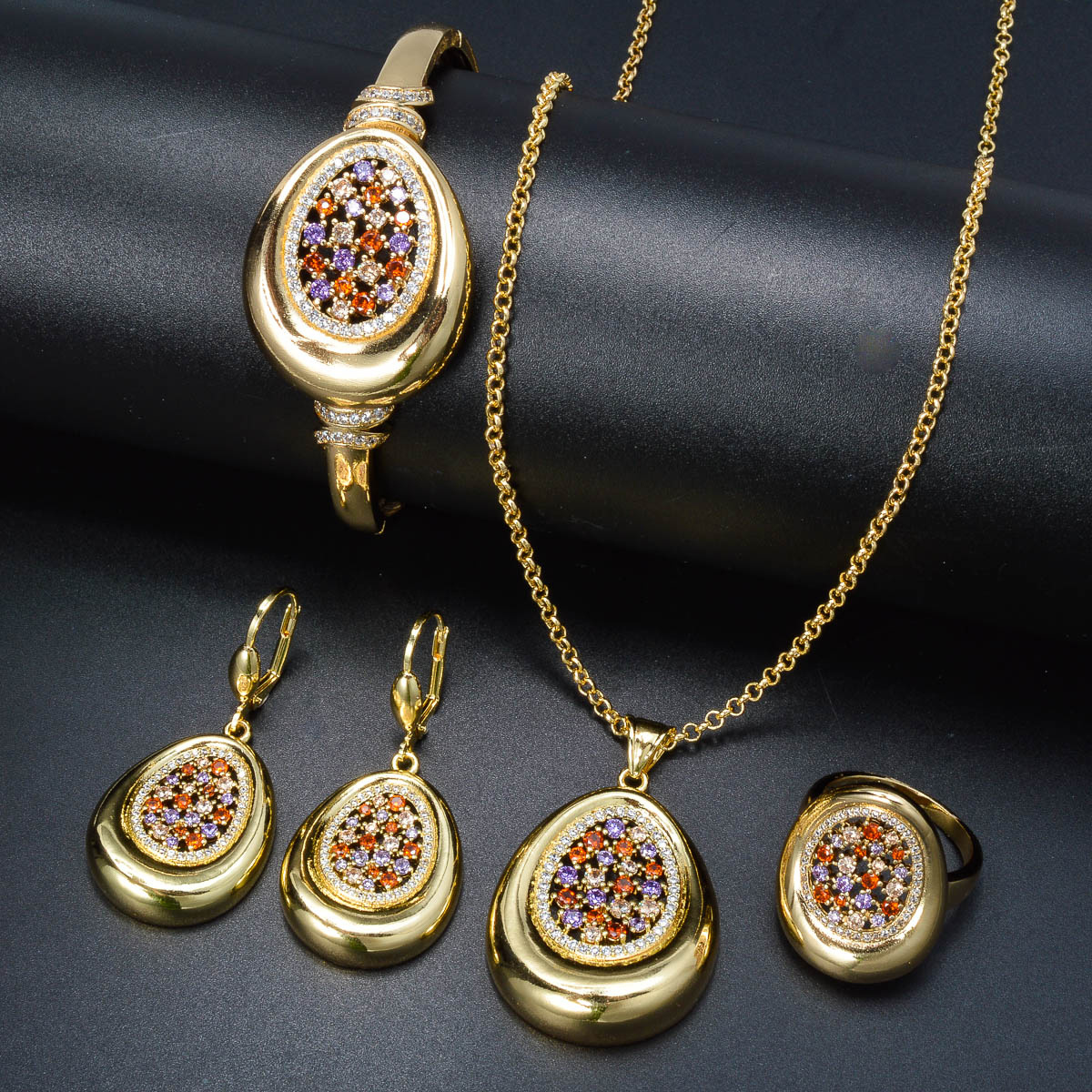Colorful Bling Zirconia Jewelry Set Middle Eastern Bohemian Style