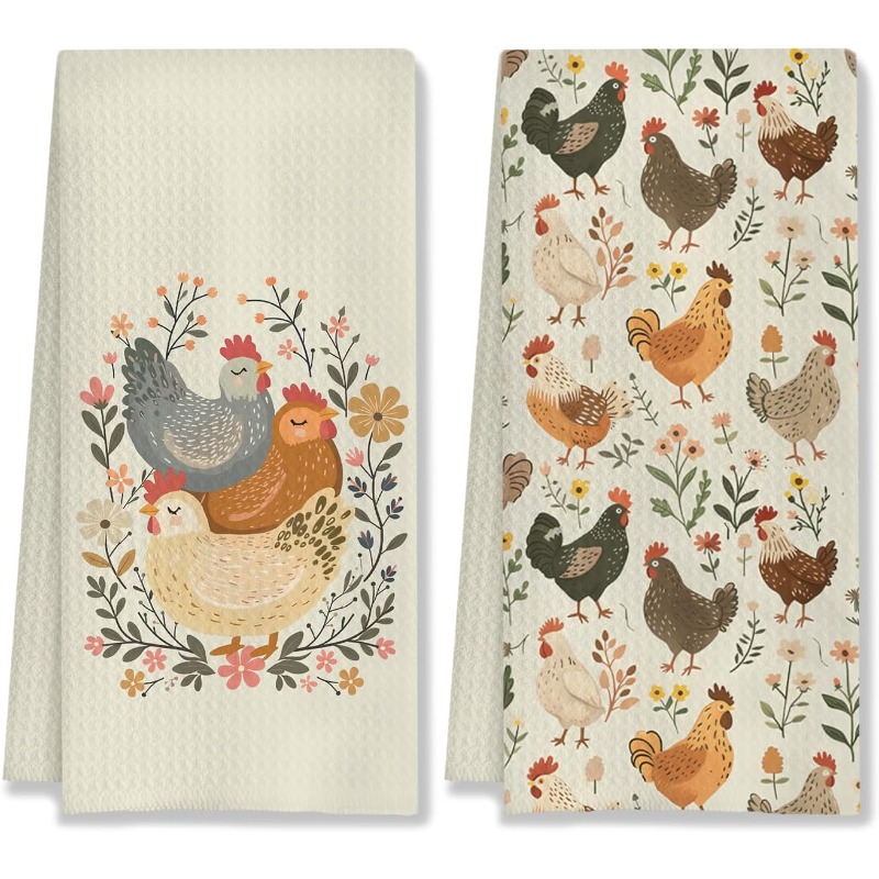 E-shop 2 Stück 18×26 Zoll Landhaus Hühner Hahn Küchentücher, Geschirrtücher, Handdeko für Bad & Küche, Geschenke für Hühner-Mama oder Dame