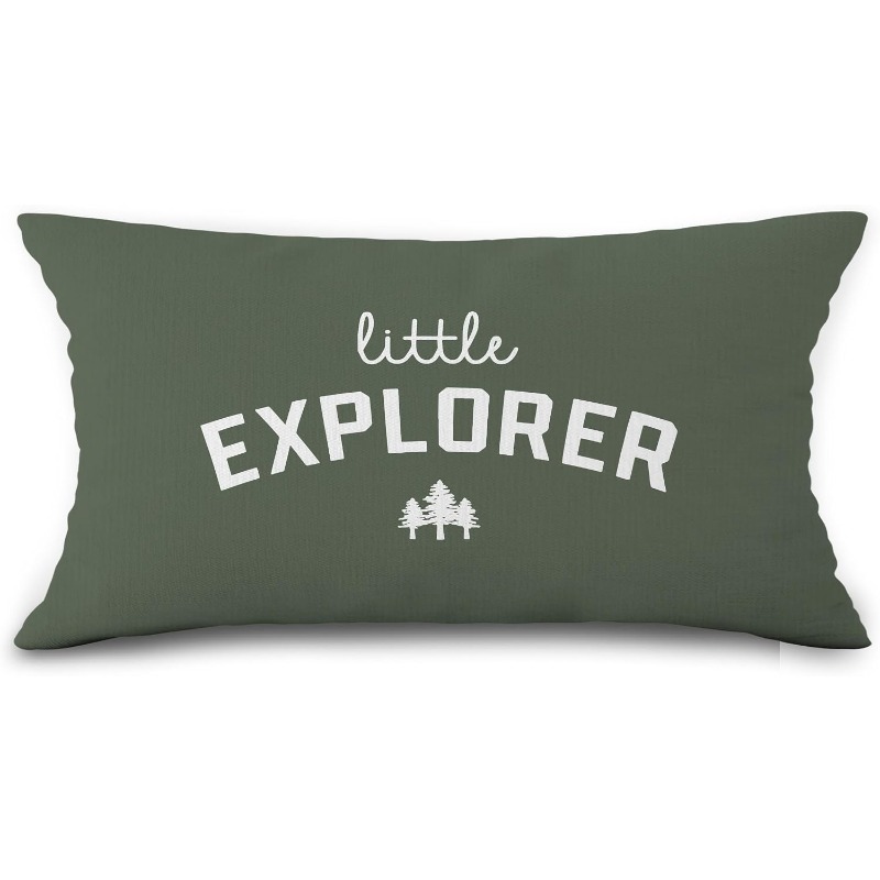 TEMU 2d Flat - 1pc Double-sided Printed Military Green Tree Letter Long Pillowcase, Outdoor Adventure Style Room Decor, Fits Bed And Sofa, Great Gift