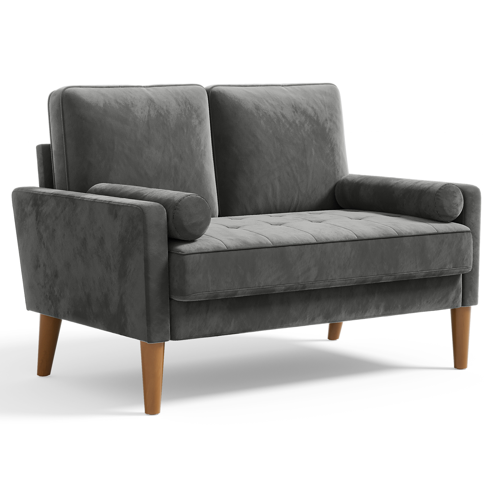 Image of 1pc, Blue/green/grey Velvet Double Loveseat - Living Room Furniture: Exquisite Two-seater Sofa With Square Armrests In , Including 2 Lumbar Pillows And High-density Sponge Cushions