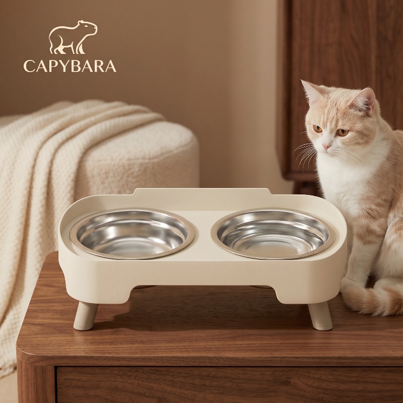 TEMU Ciotole rialzate doppie per animali domestici, set di ciotole rialzate in acciaio inossidabile per cibo e acqua per , ciotola antiscivolo per
