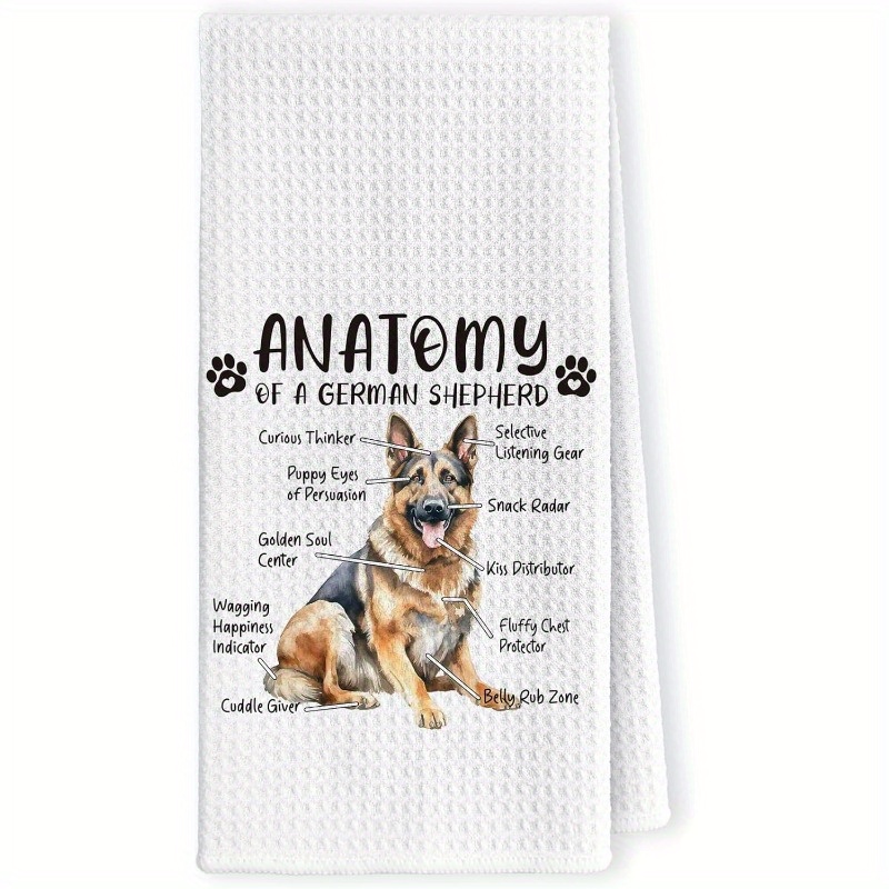 

German Shepherd Kitchen Towel - 18x26 Inch, Perfect Gift For Dog Lovers, , Machine Washable Polyester Dish Cloth With Funny Anatomy Design, Ideal For Home & Housewarming