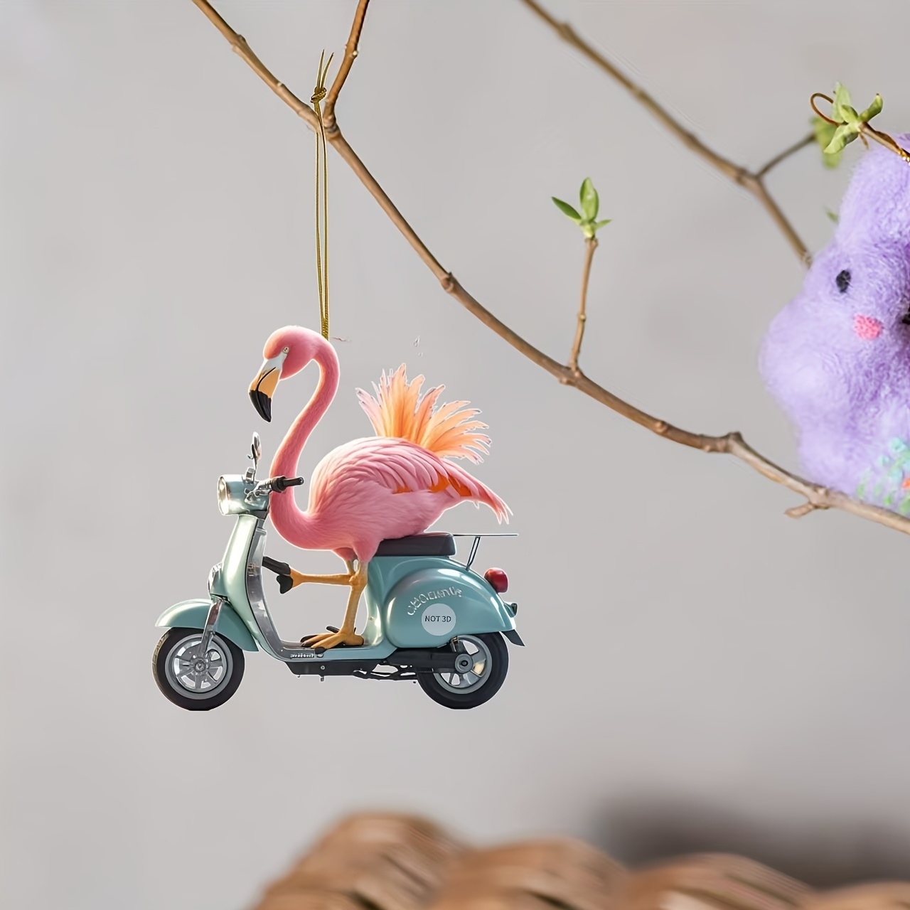 

1pc Cute Flamingo On Scooter Acrylic Hanging Ornament, 2d Decor, Ideal For Car Mirrors, Home, Bags & Keychains, With Gift For Christmas & Thanksgiving