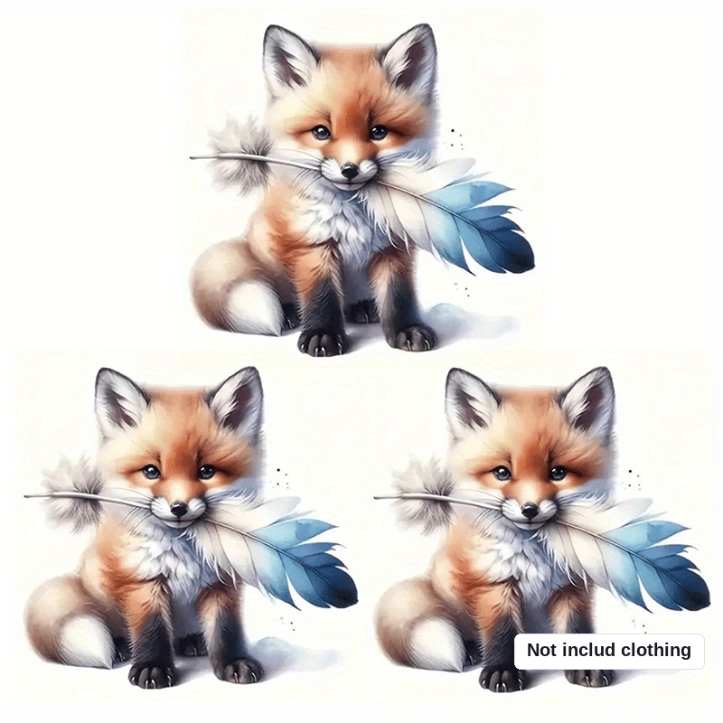 TEMU 3pcs Diy Heat Transfer Stickers, Cute Fox With Feathers Pattern For T-shirts/jeans/sweatshirts/pillow Decoration, High Quality, Durable Vinyl