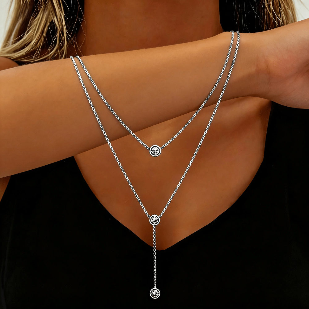 E-shop Damen Europäischer Stil Schichtkette - Edelstahl beschichtet, geeignet für & Partys, anlaufgeschützt, eleganter langer Ketten-Schmuck als