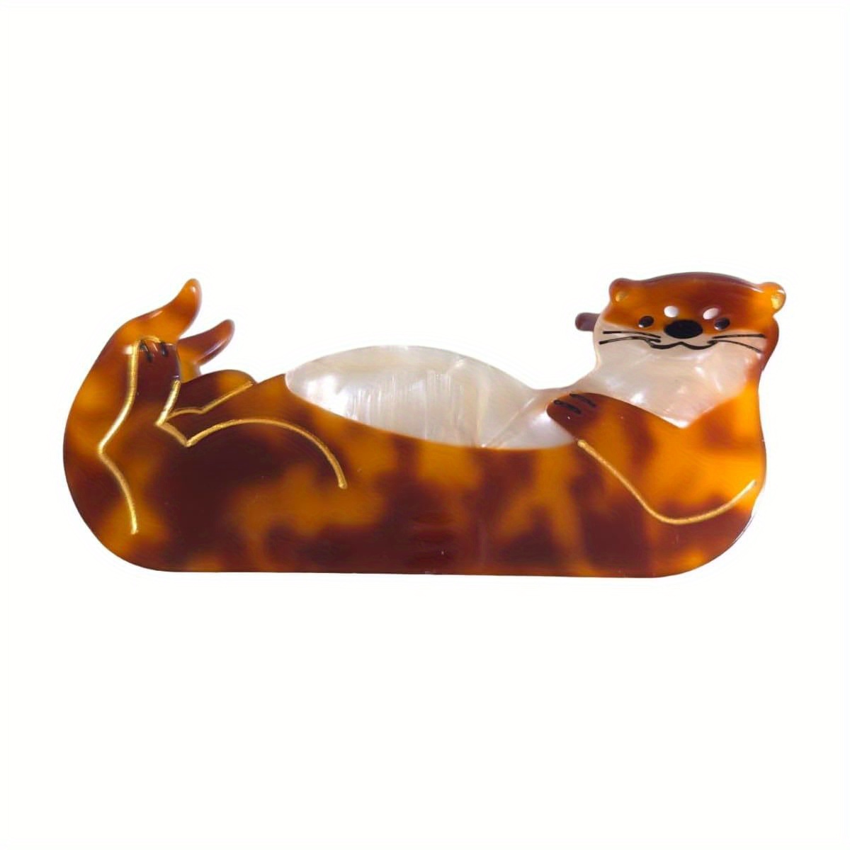 women s   hair clip - cute brown & golden retro claw hairpin with non-slip teeth, durable cellulose acetate clip for braids, buns, ponytails - stylish gift for   lovers (brown/black/golden) -   travel, work, everyday use - adorable aquatic animal hair accessory with retro stitching design & double teeth grip - ideal for birthdays, valentine s day gifts Product details 0