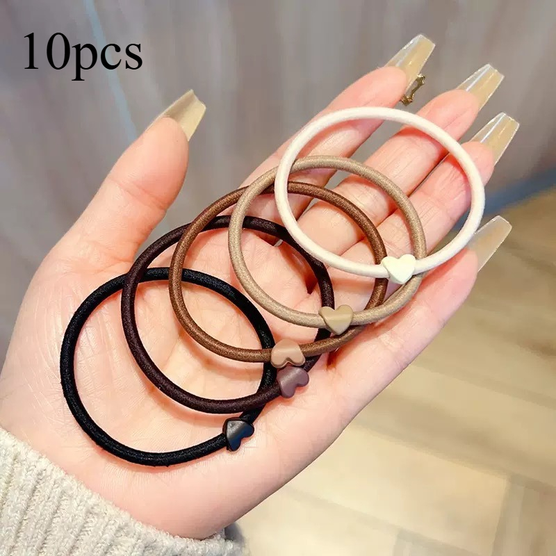 10pcs New Milk Tea Color Hair Rope, Hair Tie Base Rubber Band, Solid Color High Elastic Hair Band Headdress