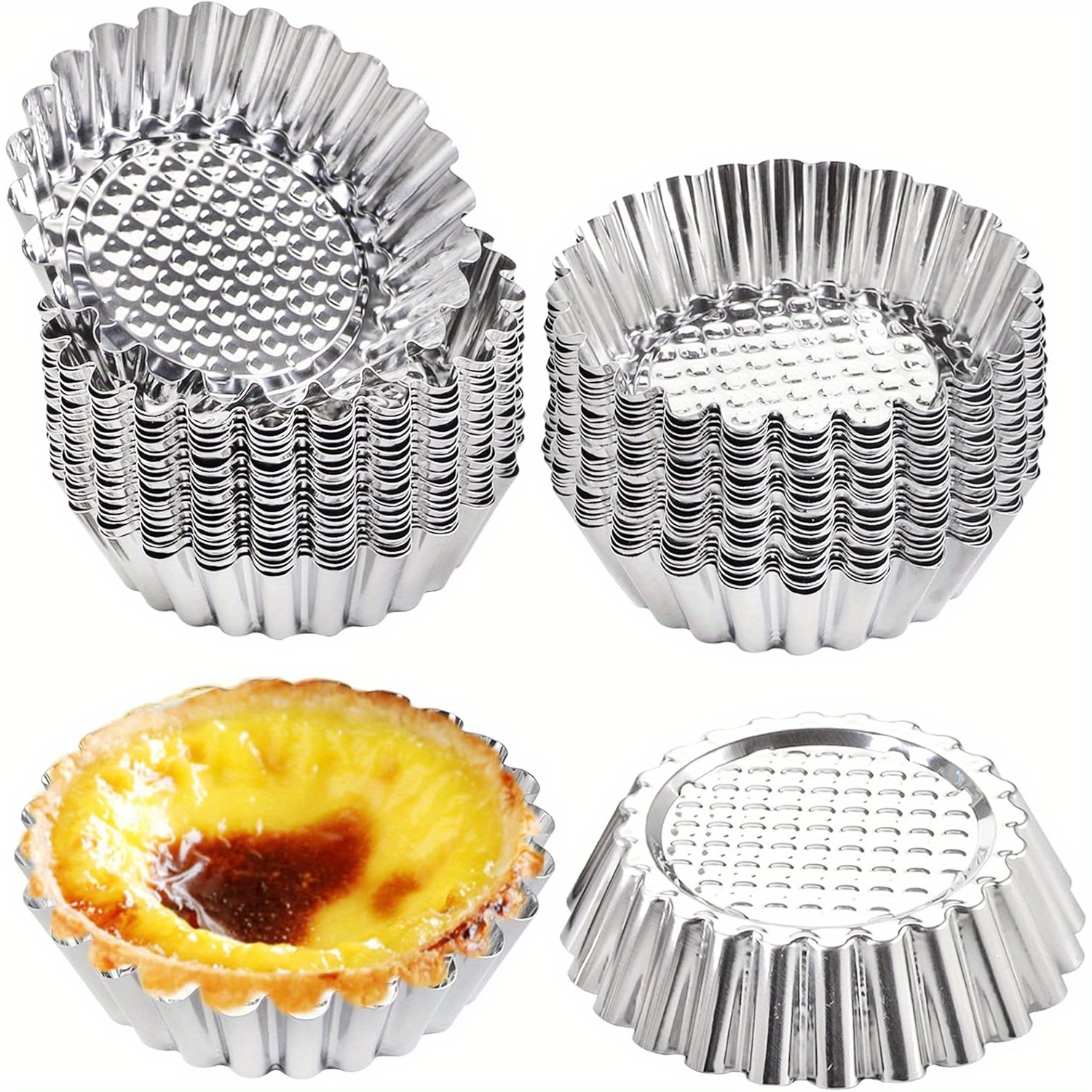 

Lot de 10 Moules à en Acier Inoxydable - Mini Moules à Pâtisserie de 3.8", Parfaits pour Ensaymada & Tartlets