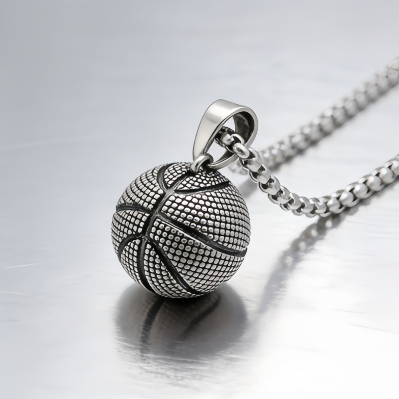 TEMU 1pc Men' 3 Basketball Hoop Pendant Necklace - 316l Stainless Steel Realistic Hoops & Jewelry, Cool Hip-hop Accessory For Daily Wear, Events &