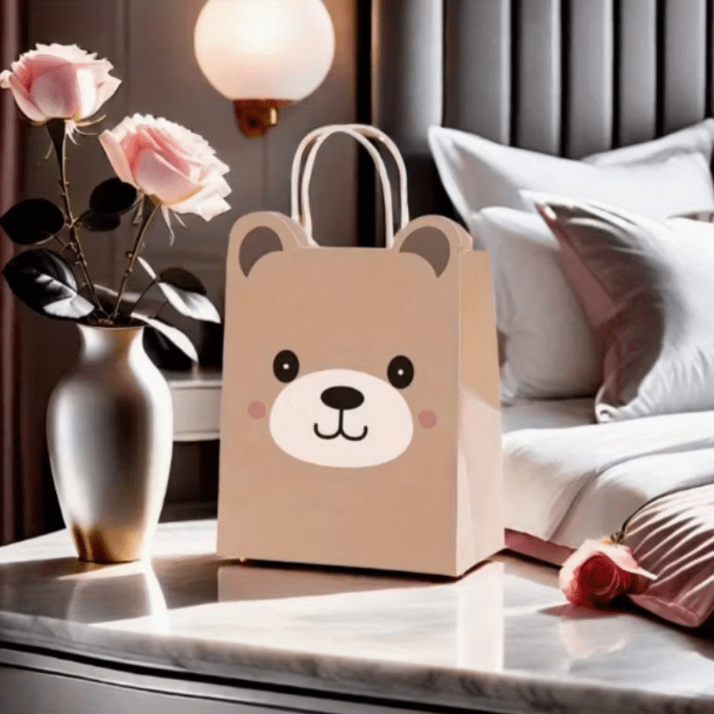 E-shop Geschenk für Sie/Ihn 12 Stück Süße Bär Design Party Geschenktüten, Bär Themen Geburtstagsparty Zubehör, Dekorative Geschenktüten mit Griffen,