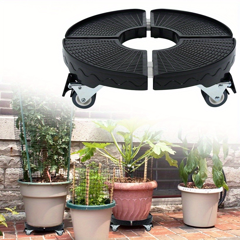 Plant Rolling Plant Flower Pot Stand Adjustable Ø 39 To 52 Cm Plant Frame With Wheels, Flower Pot With Wheels, Black For Home Garden