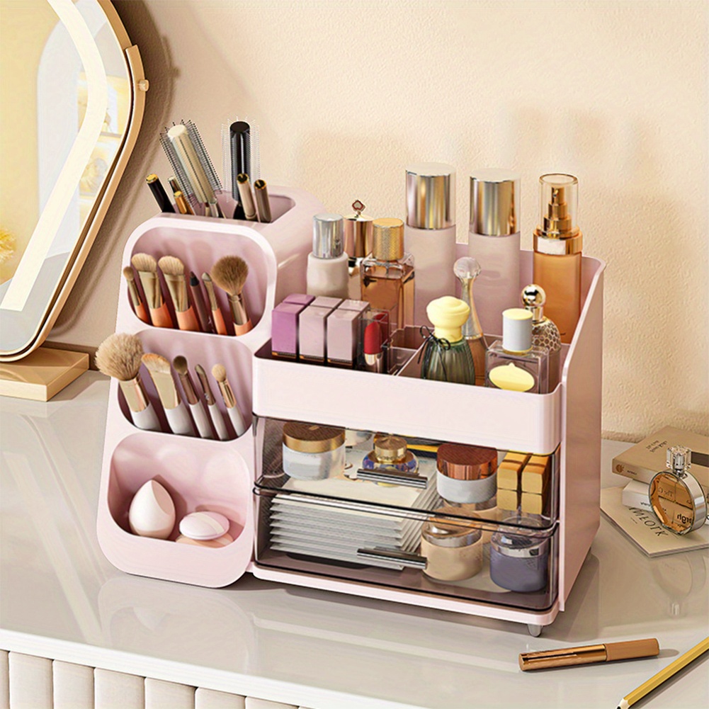 plastic desktop organizer makeup organizer box with drawers makeup storage box dustproof cosmetic display case for lipstick makeup brush Product details 2
