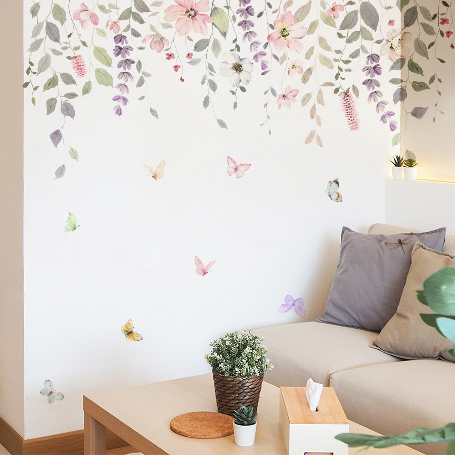 Image of 2 Sheets Floral Vine Wall Stickers, Self-adhesive And Removable Home Decorations, Vinyl Bedroom Wall Decals, Semi-matte Floral Stickers, Suitable For Decorating Nurseries And Kids Rooms,school Decor