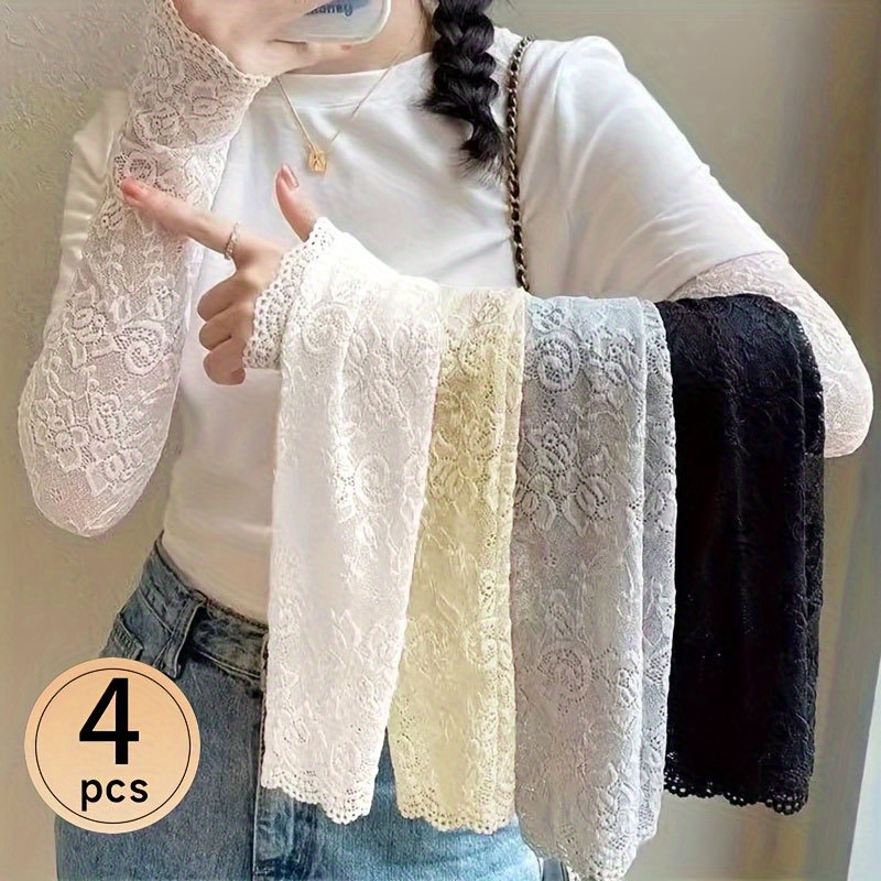 4pcs Women's Lace Sun Sleeves - Elegant And Breathable Fabric, Solid , Essential For Summer | Sophisticated Sleeve Style | Construction