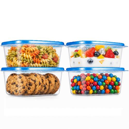 8pcs reusable 280ml blue food storage containers 4 lids 4 containers refrigerator organizer with leak proof lids suitable for kitchen office and picnics stackable food grade plastic food storage boxes for meat vegetables fruits and soup