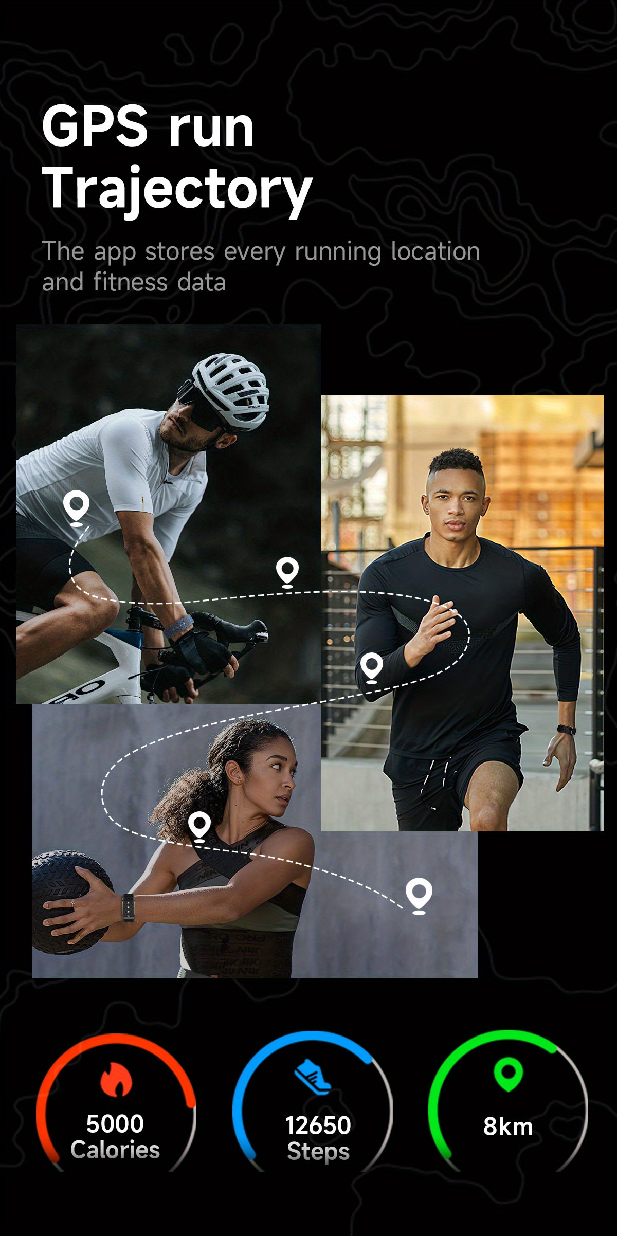 ساعة رياضية ذكية تصميم بدون شاشة، تتبع GPS، اوضاع رياضية ساعةLIGE