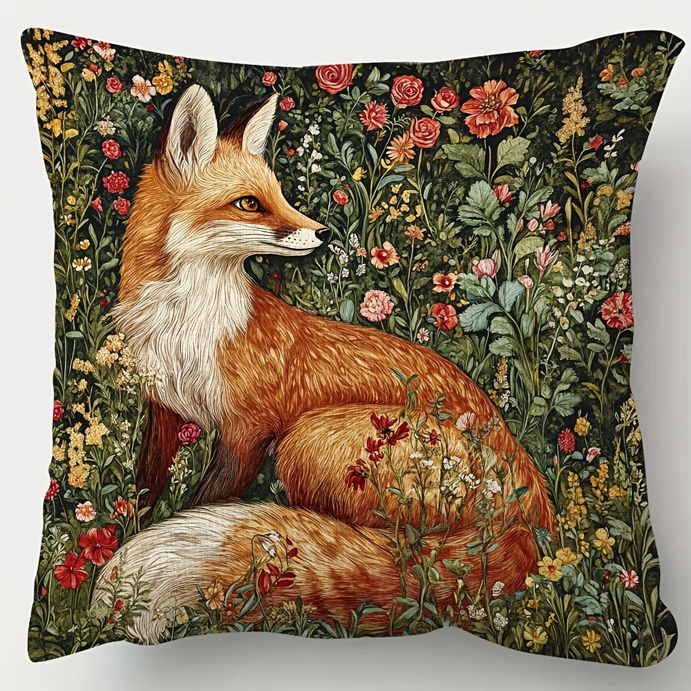 TEMU Taie d'oreiller 1 pièce double face imprimée 2D renard de forêt vintage, inspirée du motif de renard de William , lavable en machine avec