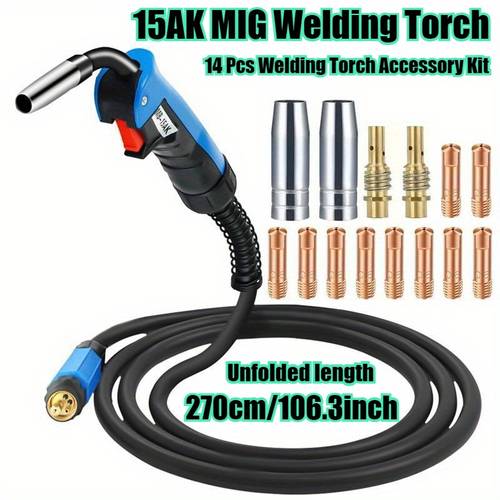15pcs 2 7 meter 15ak pure welding torch kit suitable for mig mag welding machines with welding tools and additions