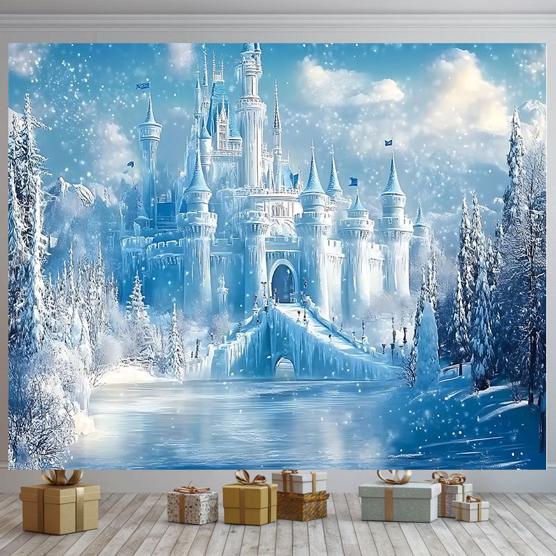 TEMU 1pc A Party Banner Featuring A Magical Winter With Snow-laden Trees And Mountains, Made Of Polyester For Decorating Homes, Rooms, Or Party