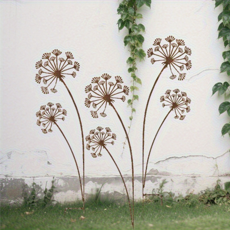 E-shop 3 Stück Rostige Löwenzahn-Metall-Gartenstecker, Blumen-Eisentopf-Platzierer für Hof, Garten oder Terrasse – Deko-Dekoration im Freien