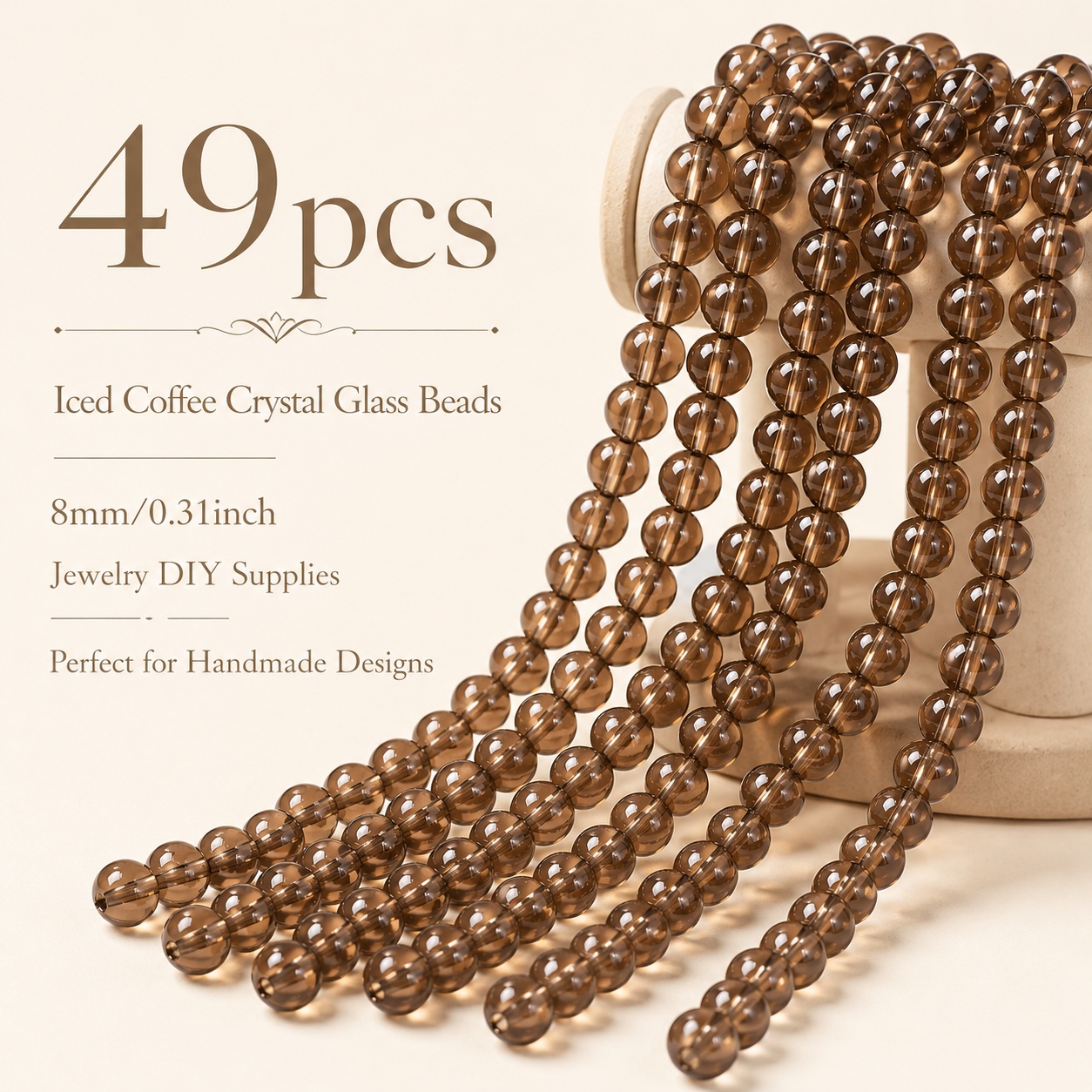 TEMU 49pcs (49pcs) Icy Beads With Holes - 8mm Round Suitable For Making, Bracelets, Necklaces, Earrings - Pre-drilled Craft Beads For & Making, Glass